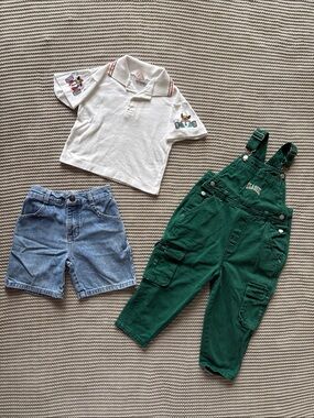 Vintage Bundle: Overalls, Polo, Denim Shorts Size 3t